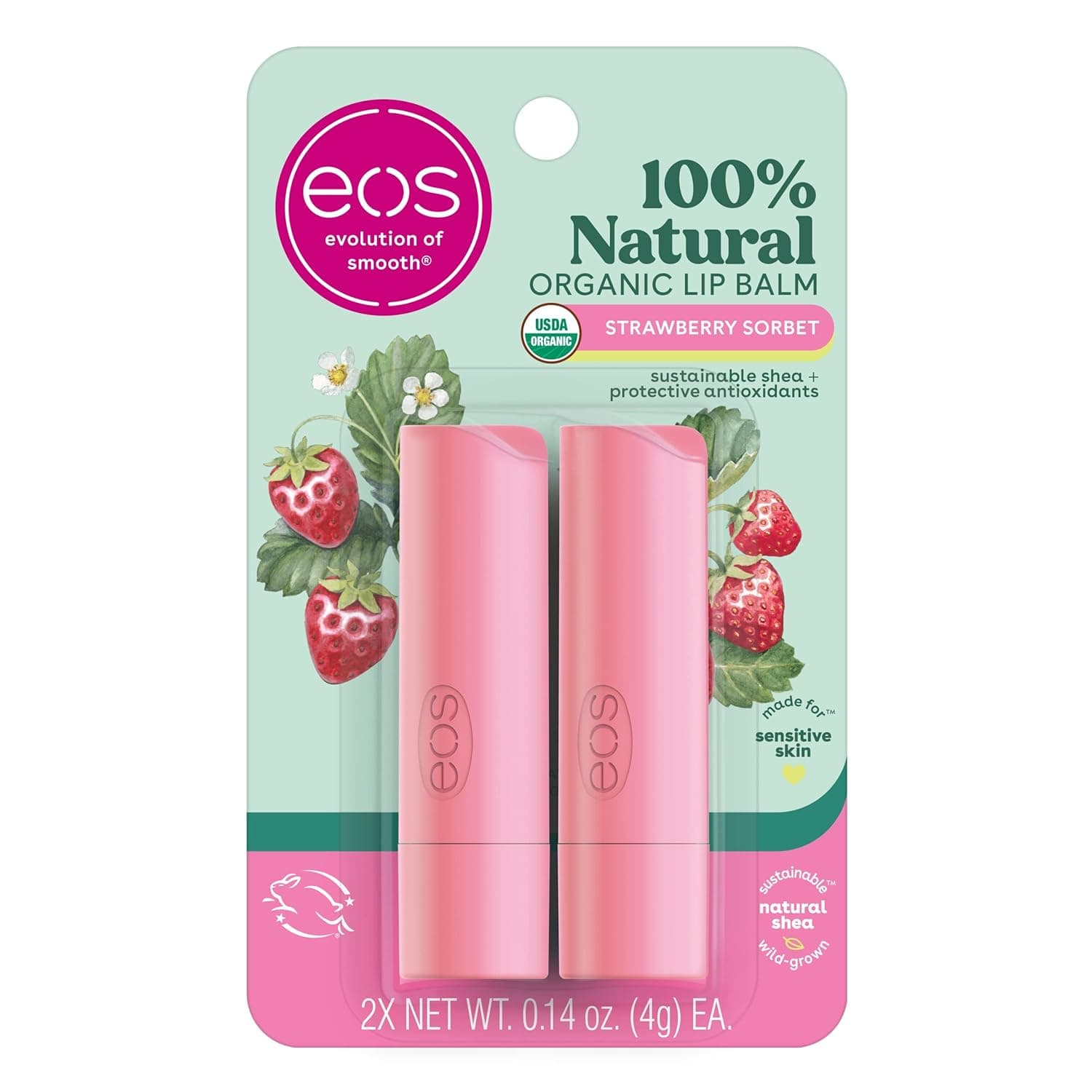 EOS 2 Piece Organic Lip Balm Stick, Strawberry Sorbet